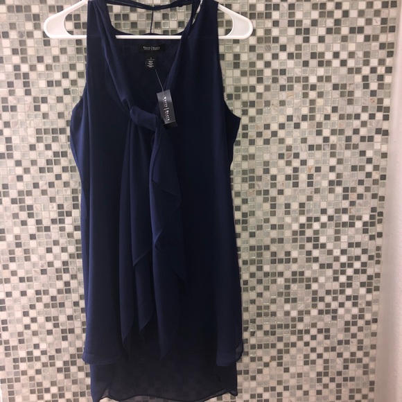 White House black market Navy Sleeveless tunic Blouse with Scarf - Picture 2 of 6